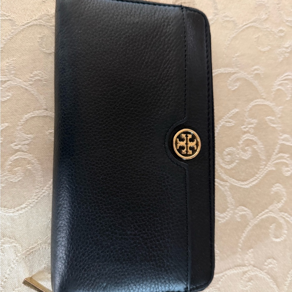 Tory Burch Black Wallet with Gold Emblem